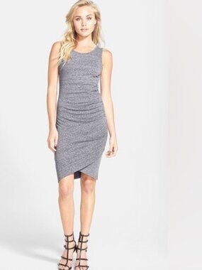 Leith Ruched Bodycon Dress Small Gray Sleeveless Casual Midi